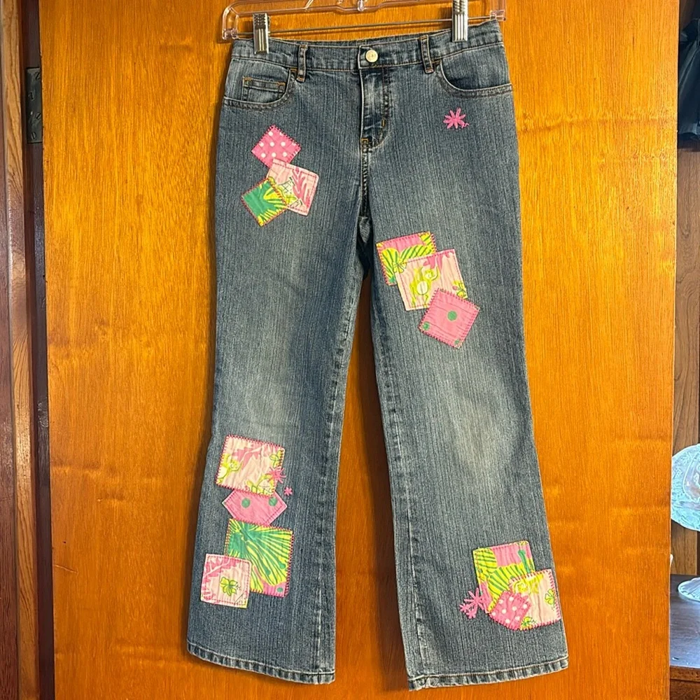 Lily Pulitzer Denim Girls Patchwork Blue Jeans Size 10 - Picture 3 of 8